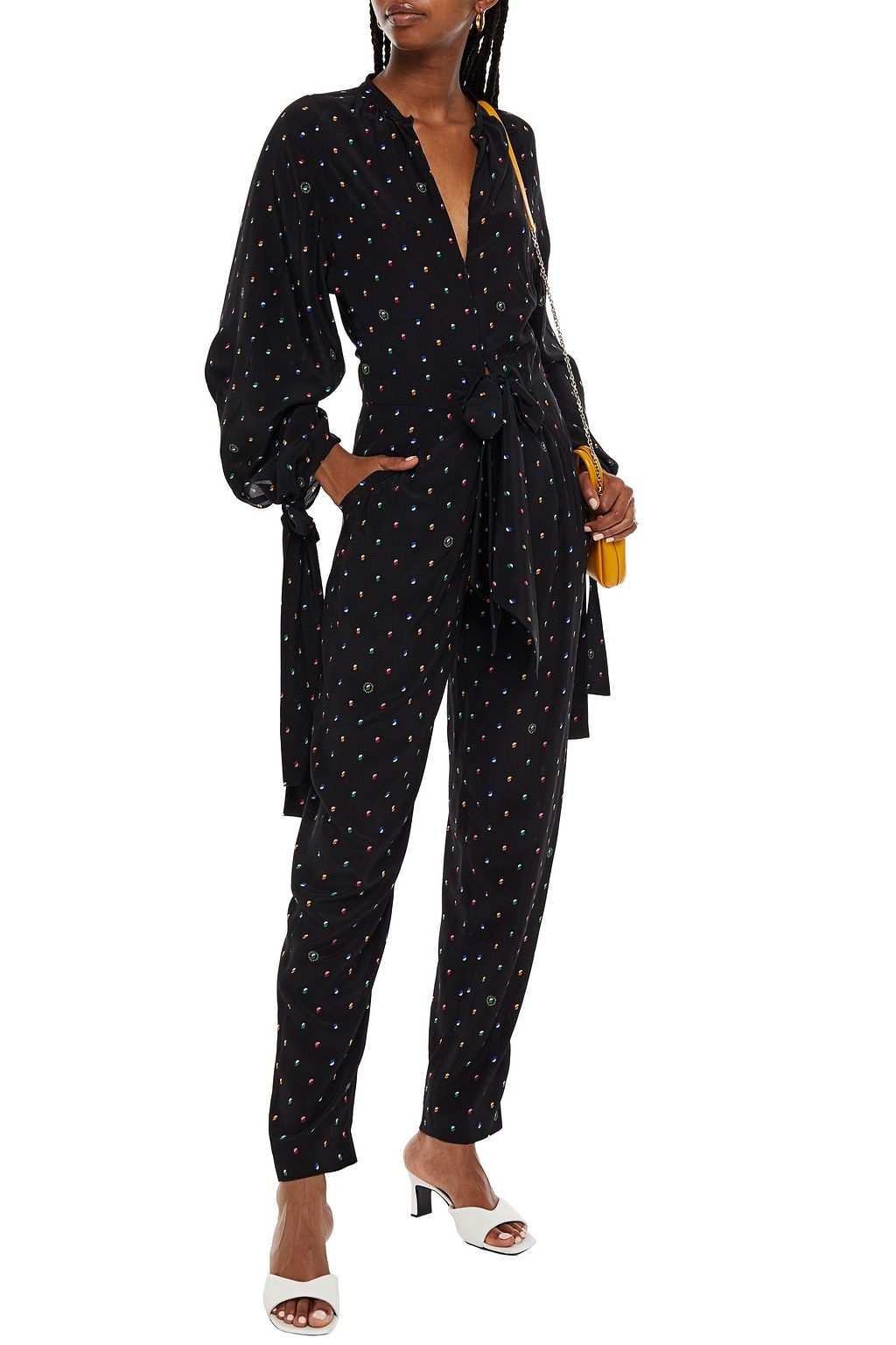 STELLA MCCARTNEY Belted printed silk crepe de chine jumpsuit