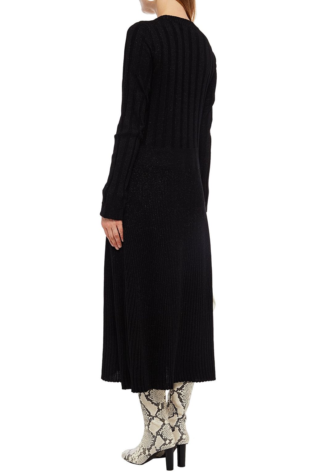 MARNI Metallic ribbed wool-blend midi dress