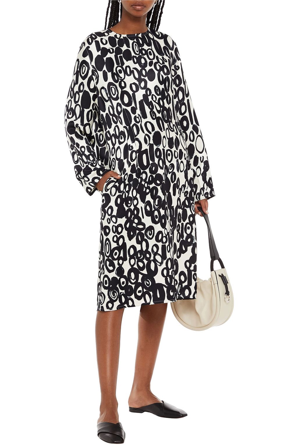 MARNI Printed satin-twill midi dress
