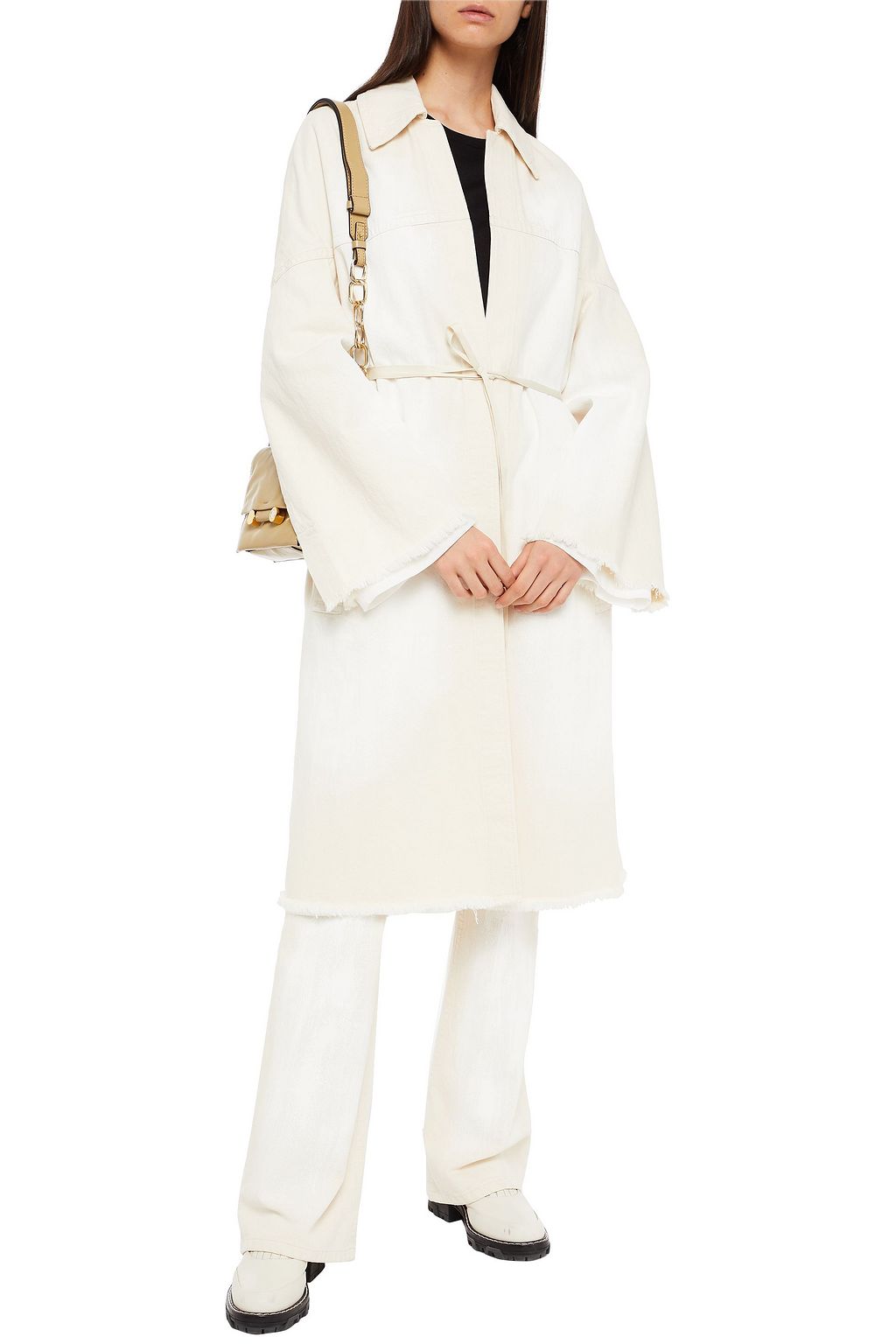 MARNI Frayed painted cotton-gabardine wrap coat