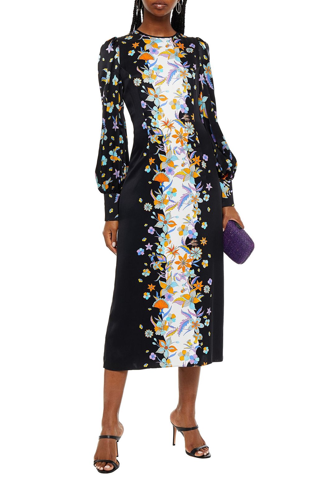 ANDREW GN Floral-print silk-satin midi dress