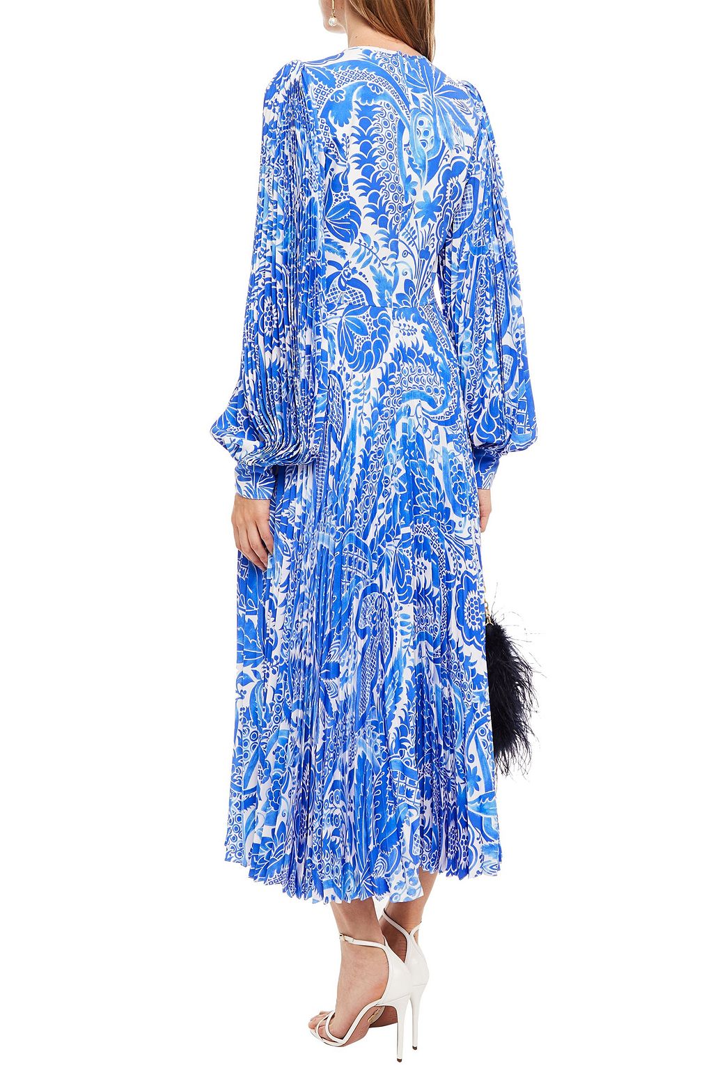 ANDREW GN Pleated printed silk crepe de chine midi dress