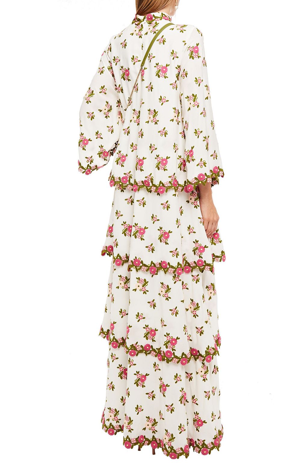ANDREW GN Tiered embroidered silk-blend crepe maxi dress