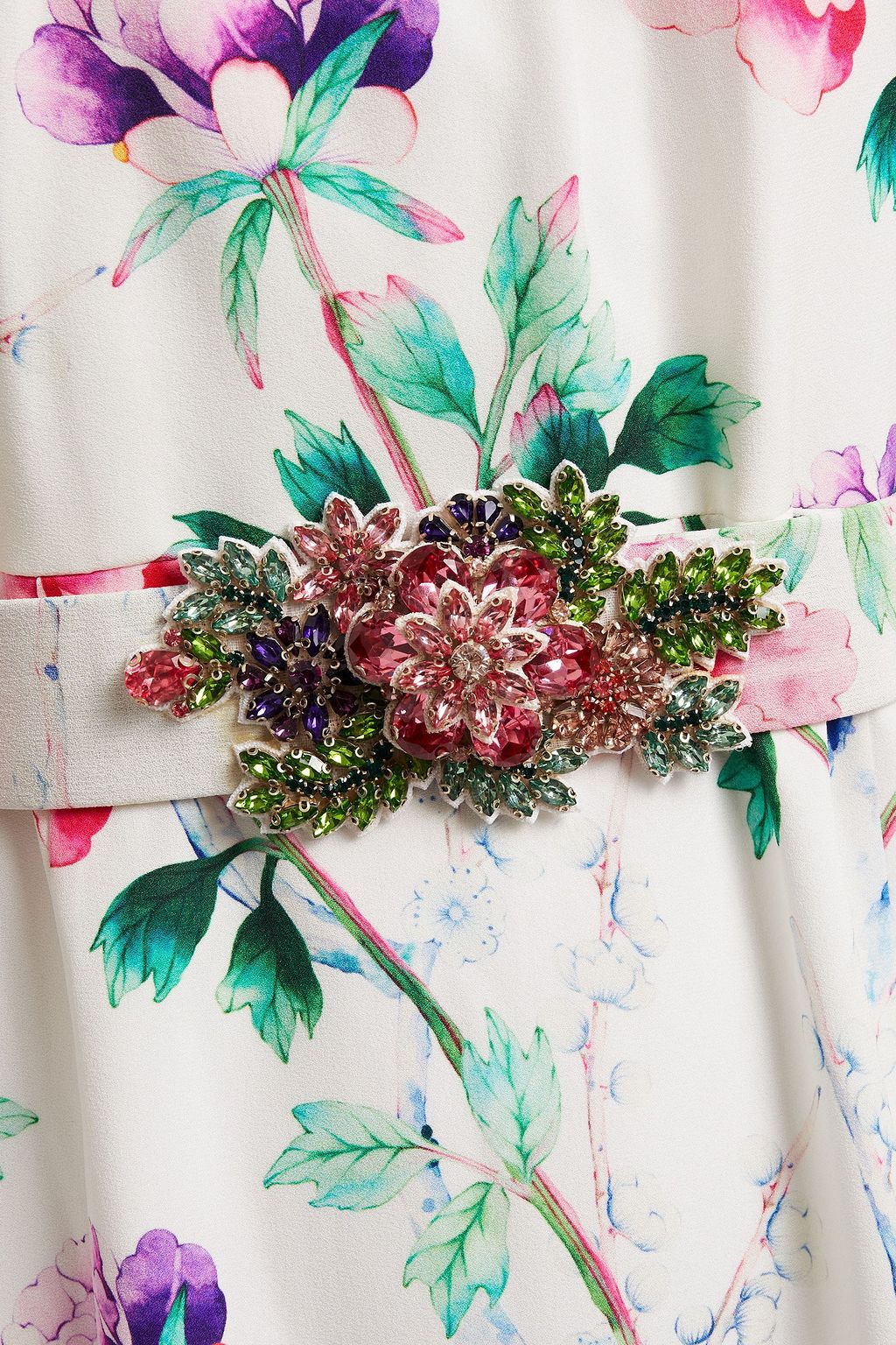 ANDREW GN Embellished gathered floral-print silk crepe de chine gown