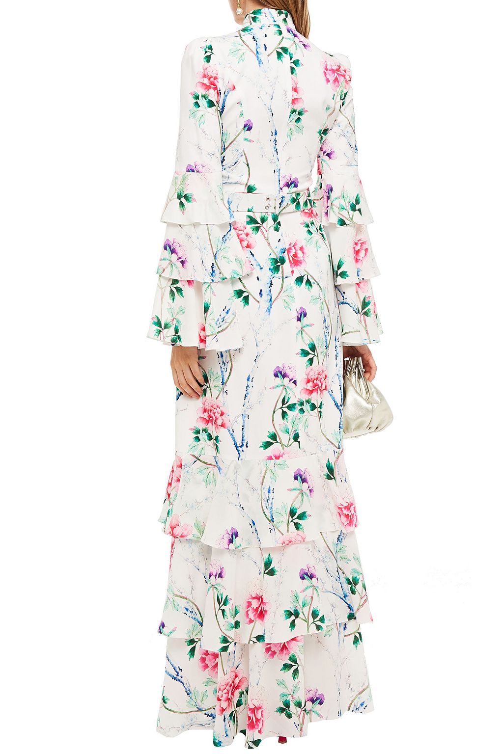 ANDREW GN Embellished gathered floral-print silk crepe de chine gown
