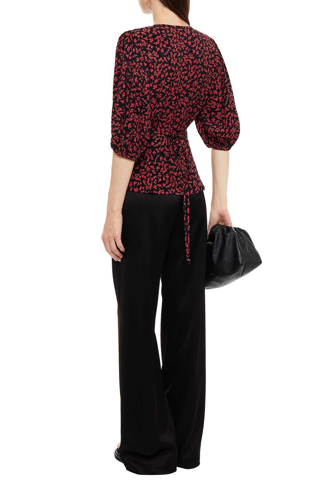 GANNI Checked crepe wrap top