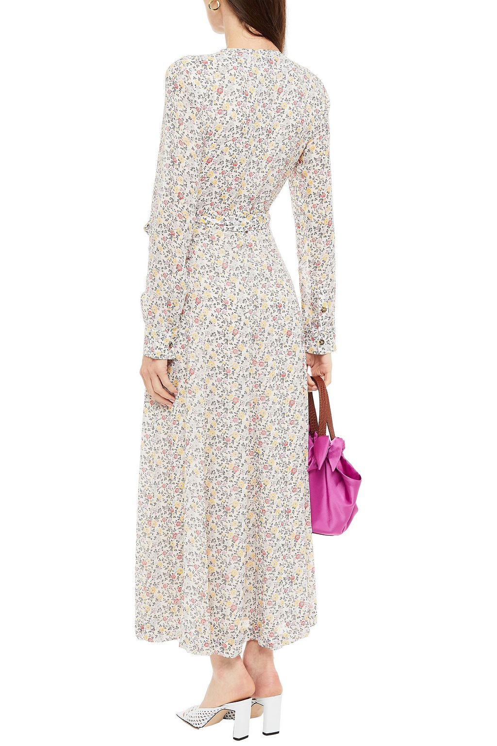 White Floral-print georgette maxi wrap dress | GANNI | THE OUTNET