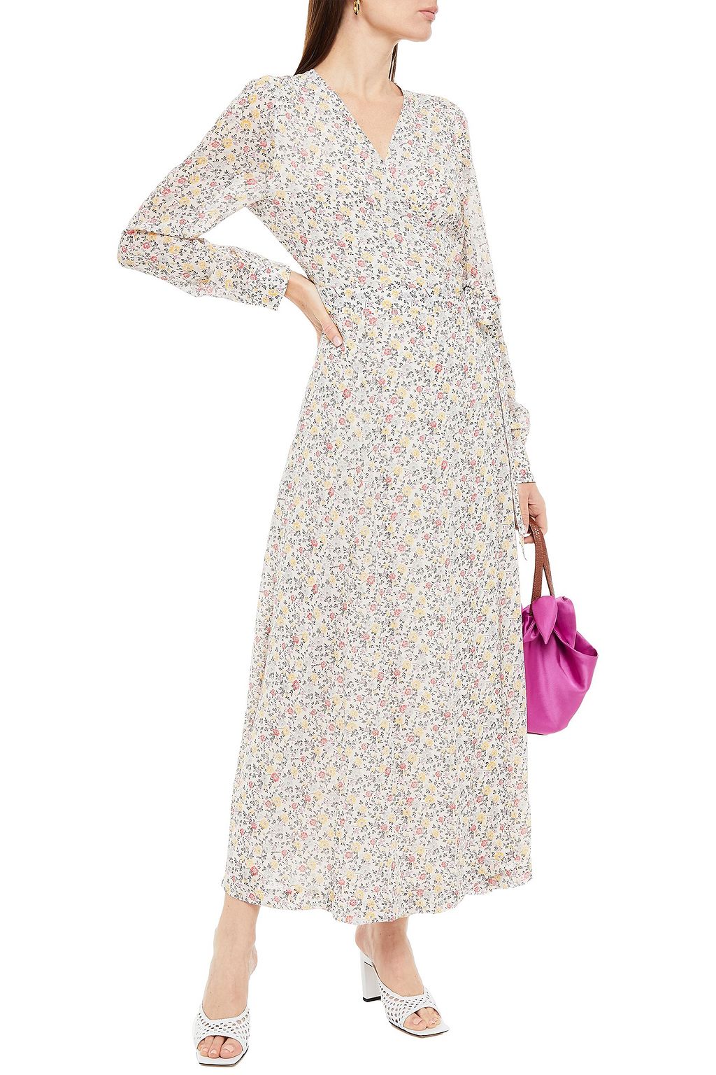 GANNI Floral-print georgette maxi wrap dress