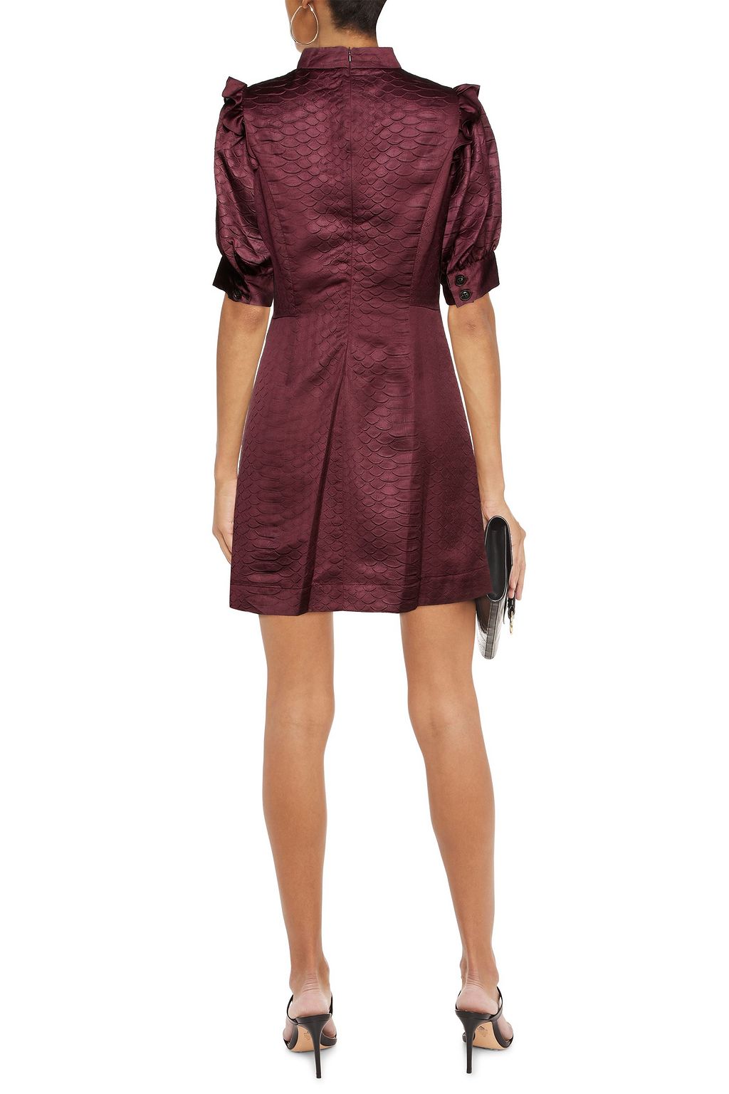 SEA Ruffled embossed satin mini dress