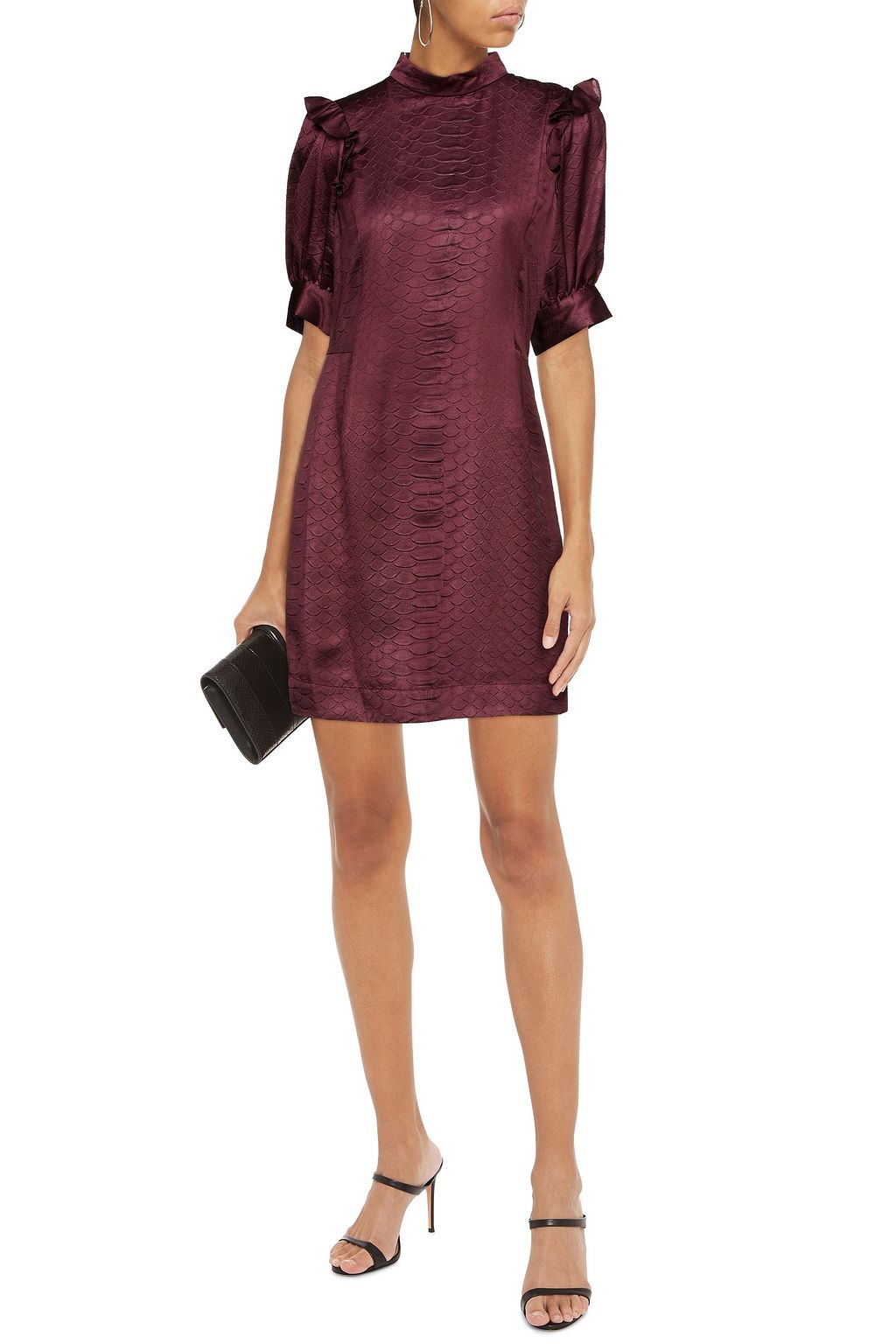 SEA Ruffled embossed satin mini dress