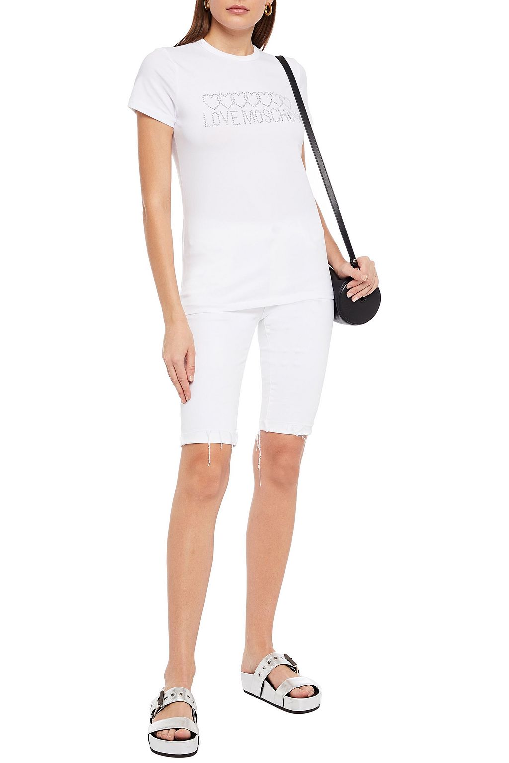 LOVE MOSCHINO Crystal-embellished stretch-cotton jersey T-shirt