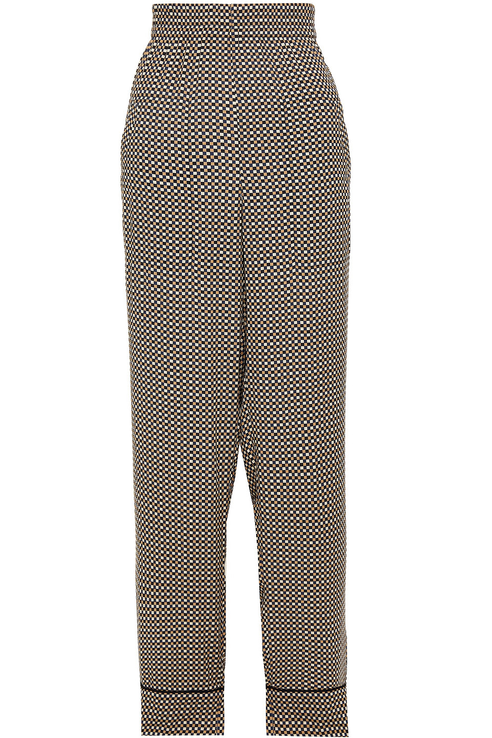 ganni - checked crepe de chine straight-leg pants - neutral - eu 36