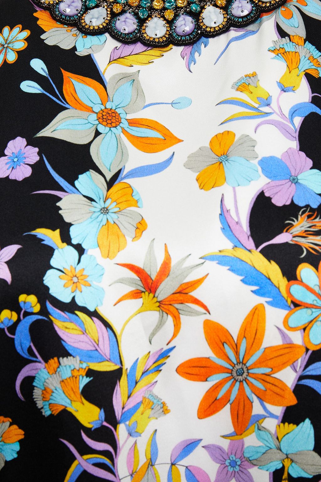 ANDREW GN Embellished floral-print silk-blend satin top