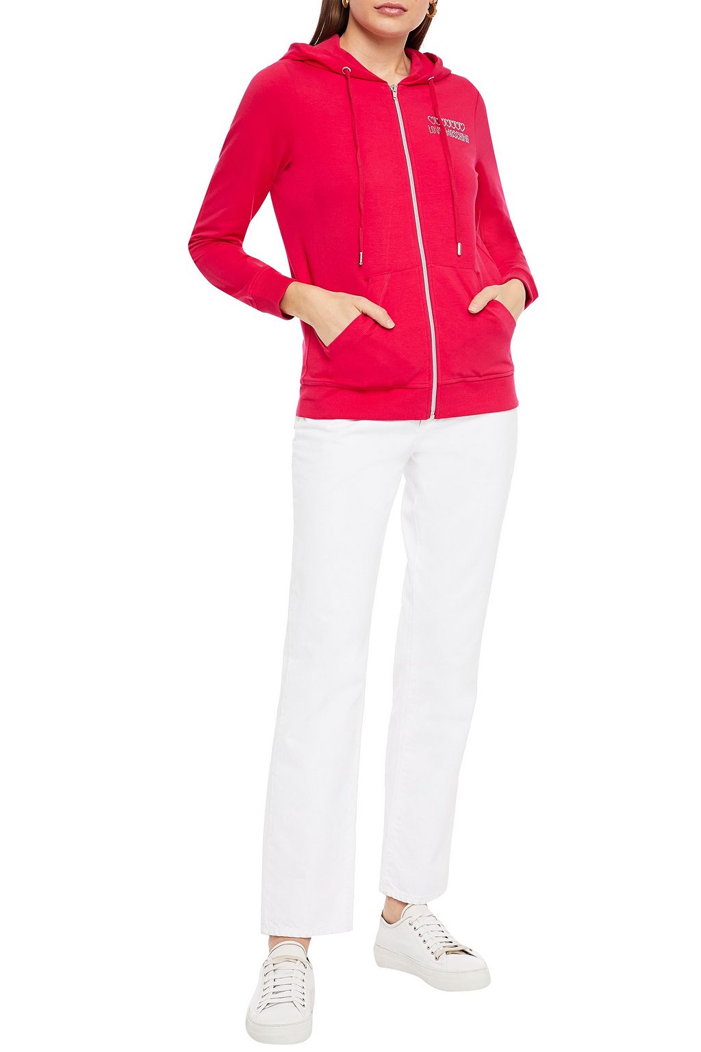 LOVE MOSCHINO Crystal-embellished French cotton-blend terry hoodie