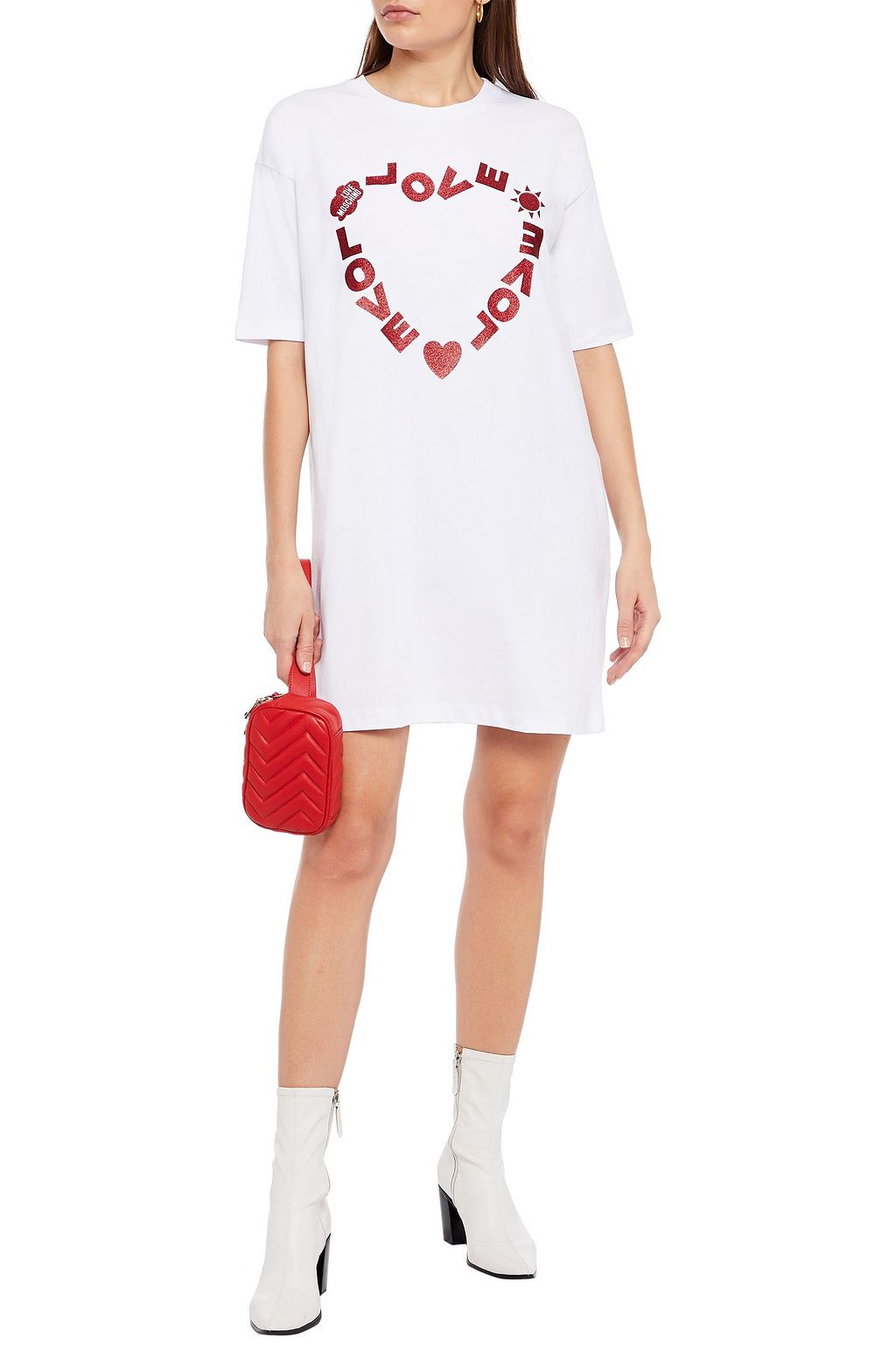 LOVE MOSCHINO Glittered stretch-cotton jersey mini dress