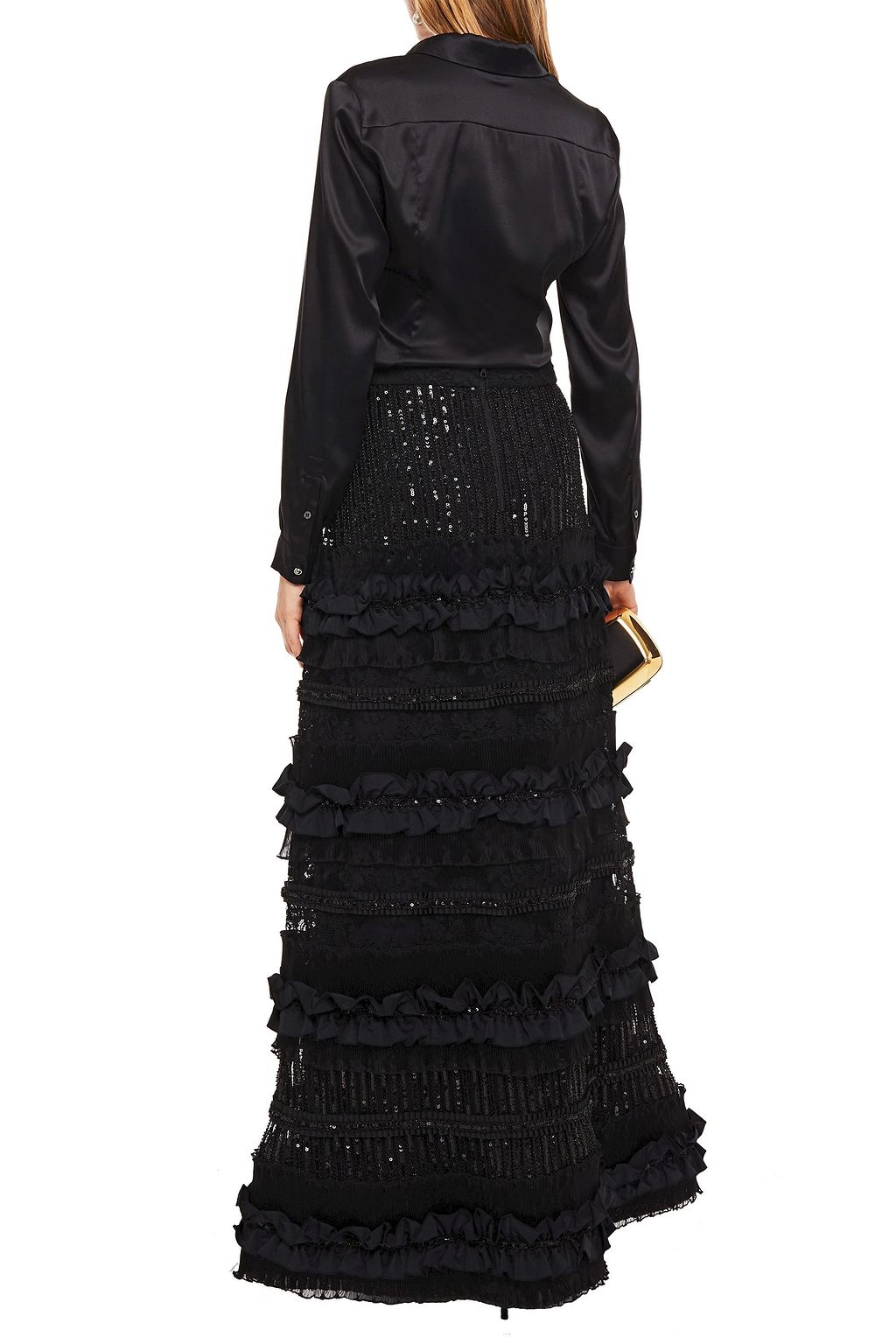 ALICE + OLIVIA Embellished ruffled taffeta maxi skirt