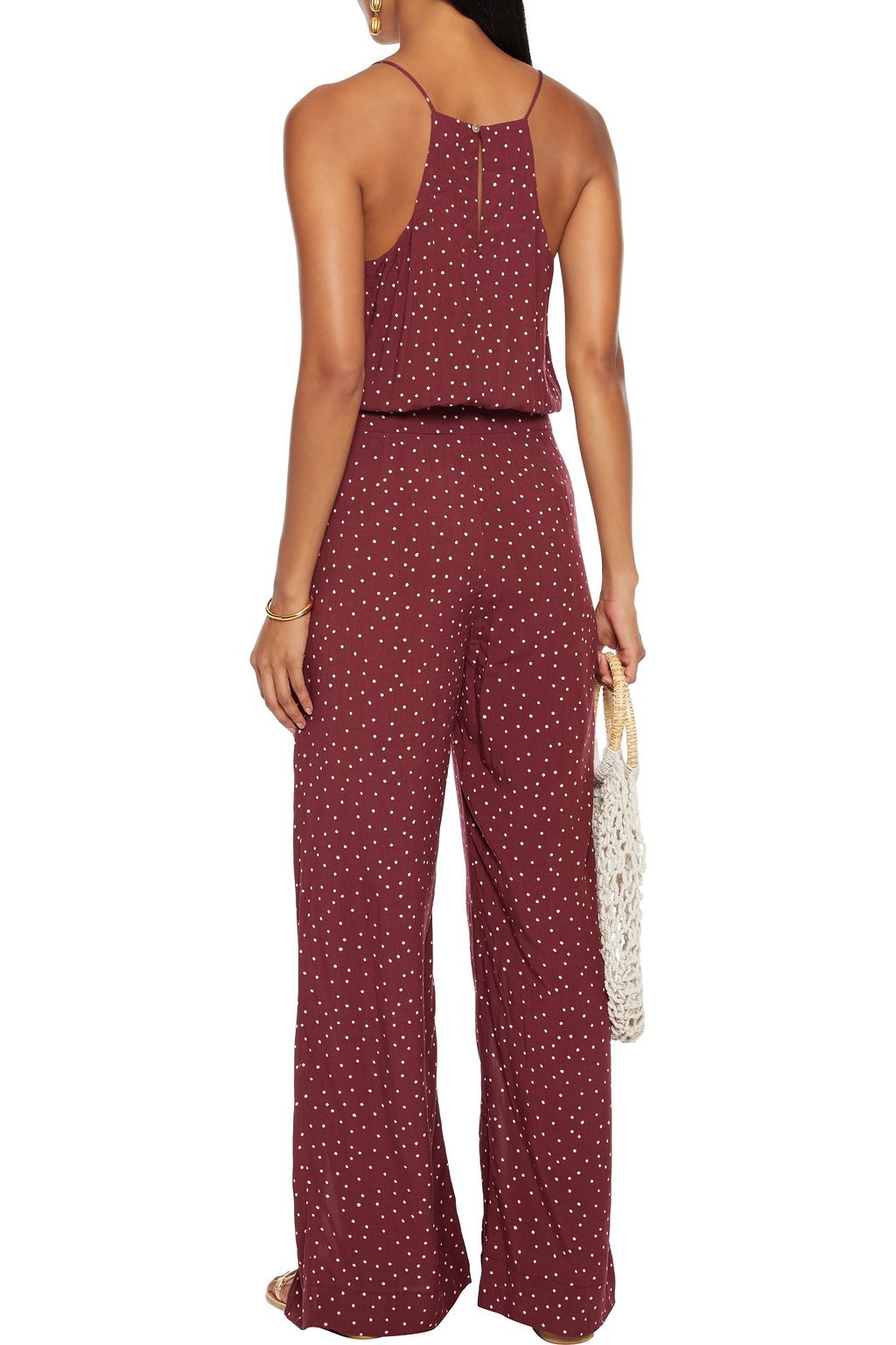 VIX PAULA HERMANNY Lola Nora split-front knotted polka-dot voile jumpsuit