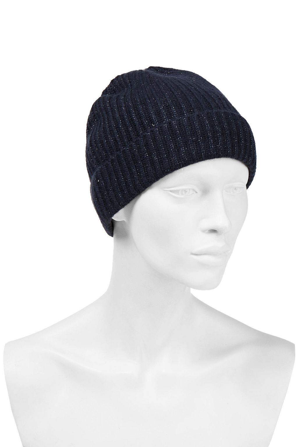 N.PEAL Metallic ribbed cashmere beanie