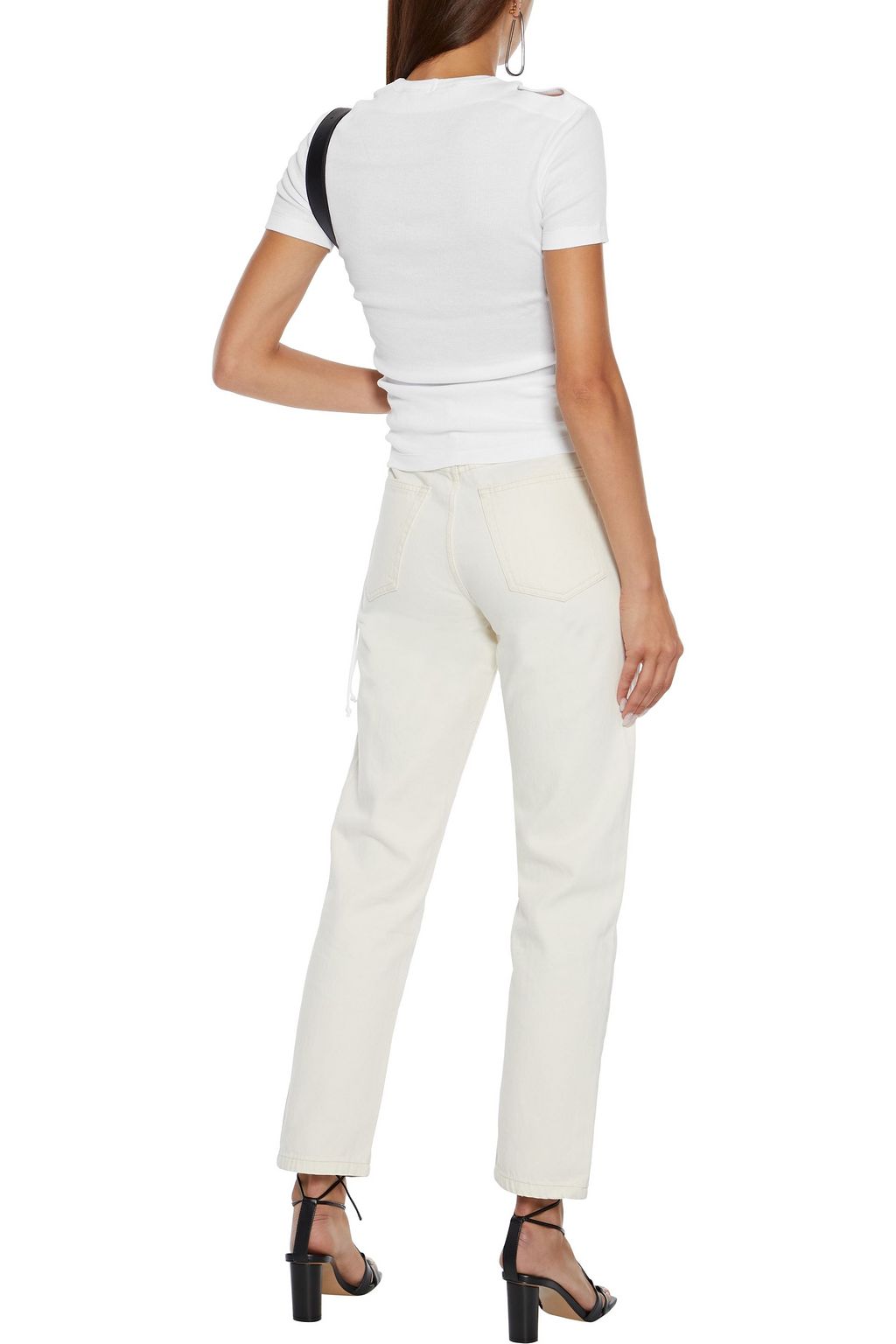 HELMUT LANG Cutout ruched ribbed cotton-jersey T-shirt
