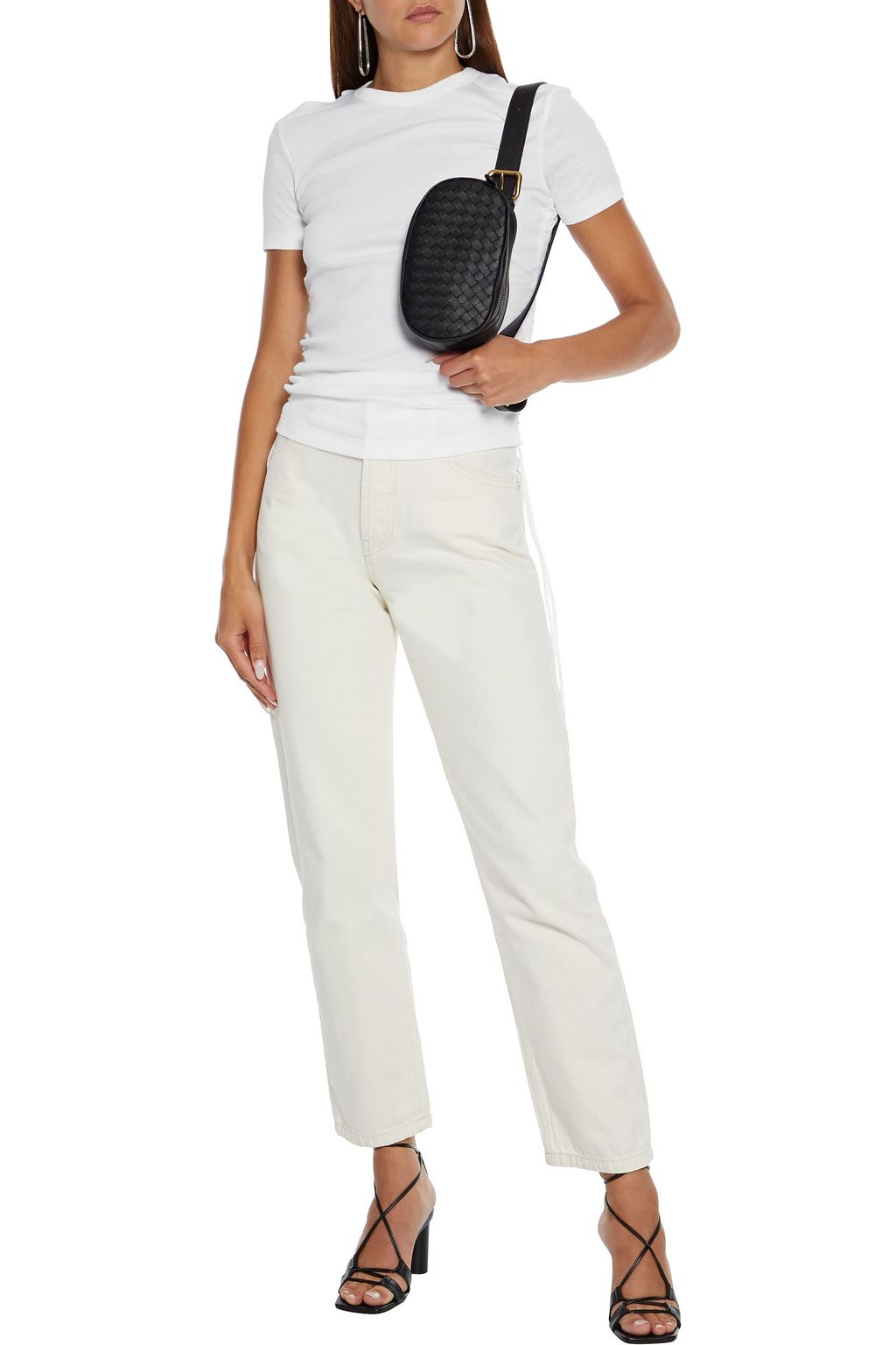 HELMUT LANG Cutout ruched ribbed cotton-jersey T-shirt