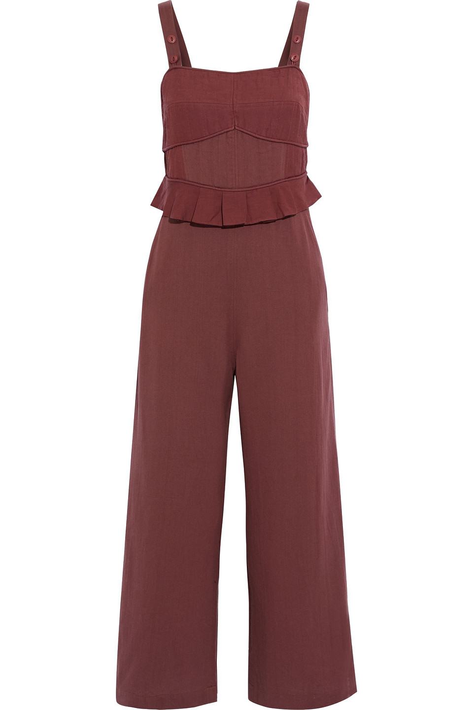 Sea Woman O'keeffe Cropped Quilted Cotton-twill Peplum Jumpsuit Plum