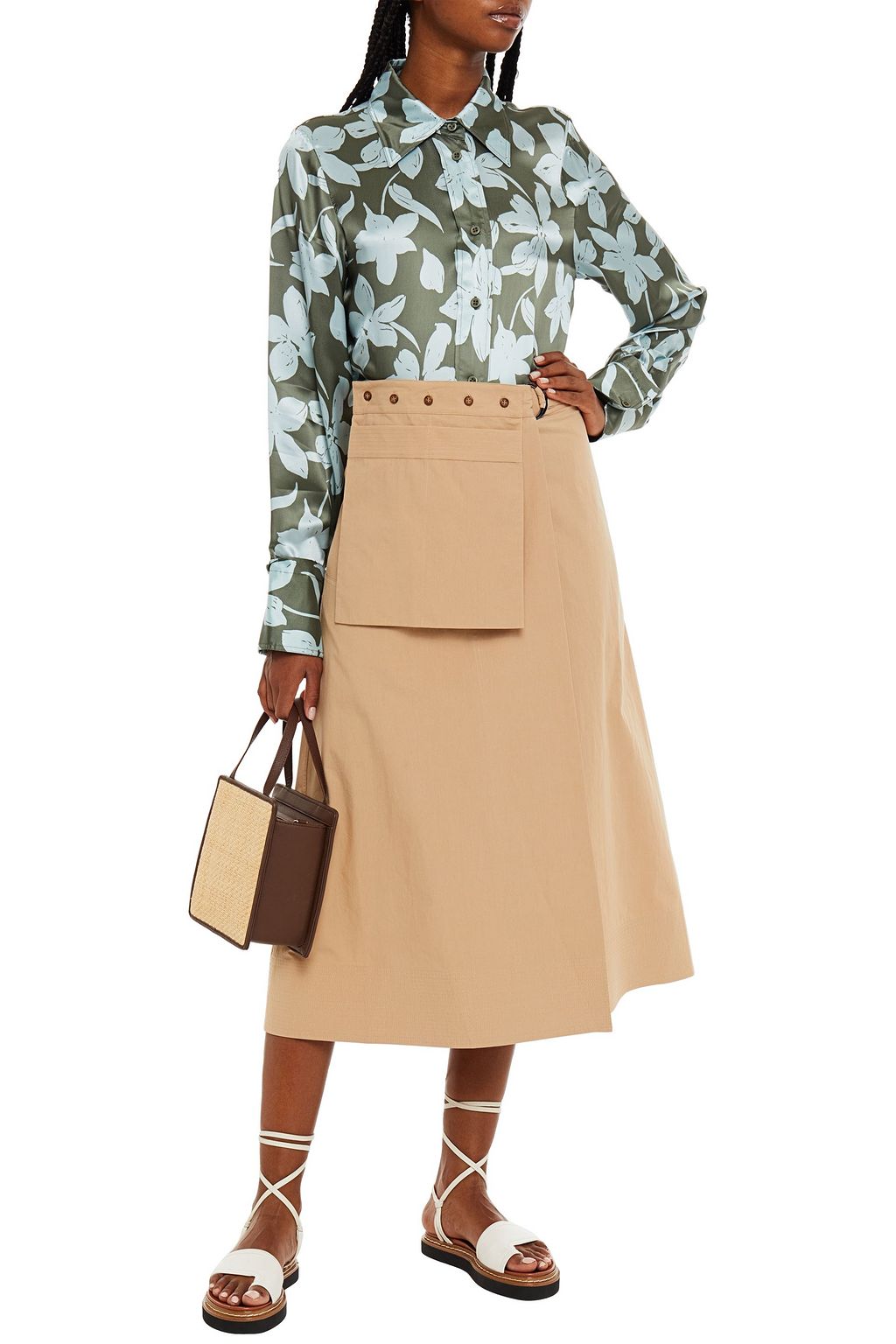 LEE MATHEWS Floral-print satin-twill shirt