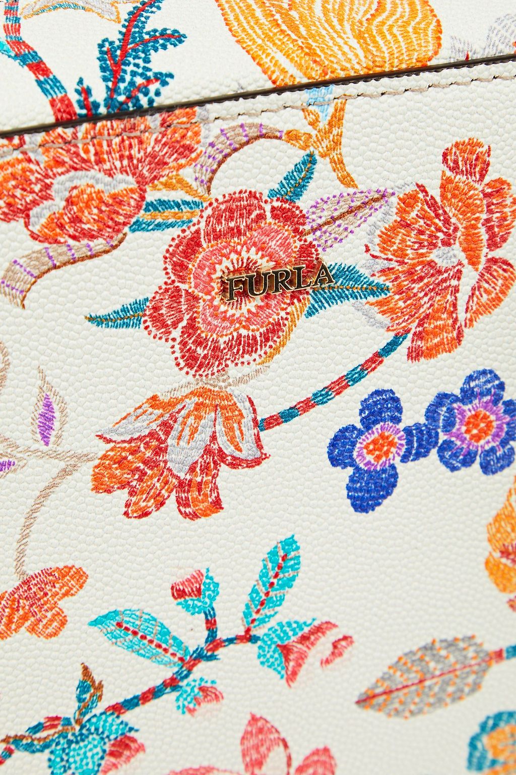 FURLA Floral-print textured-leather shoulder bag