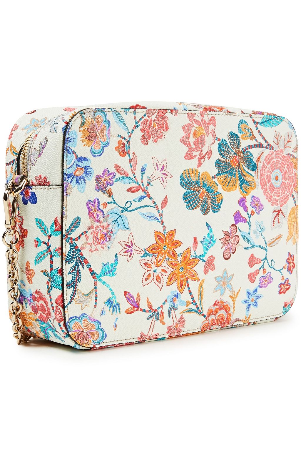 FURLA Floral-print textured-leather shoulder bag