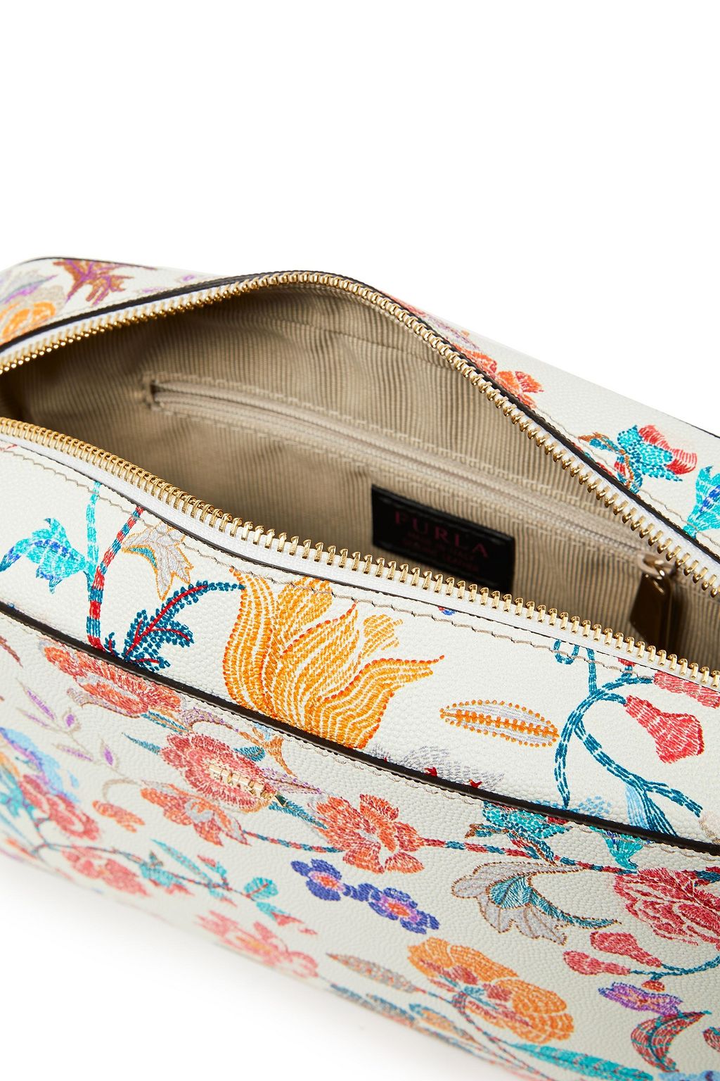 FURLA Floral-print textured-leather shoulder bag