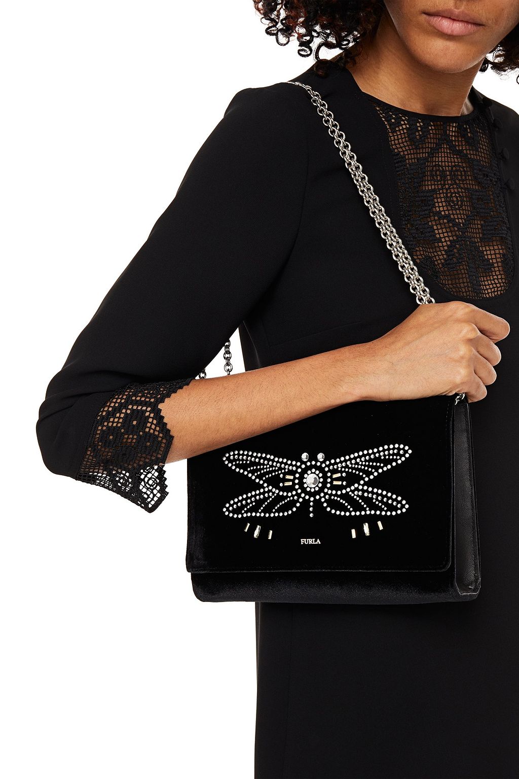 FURLA Viva S embellished velvet shoulder bag