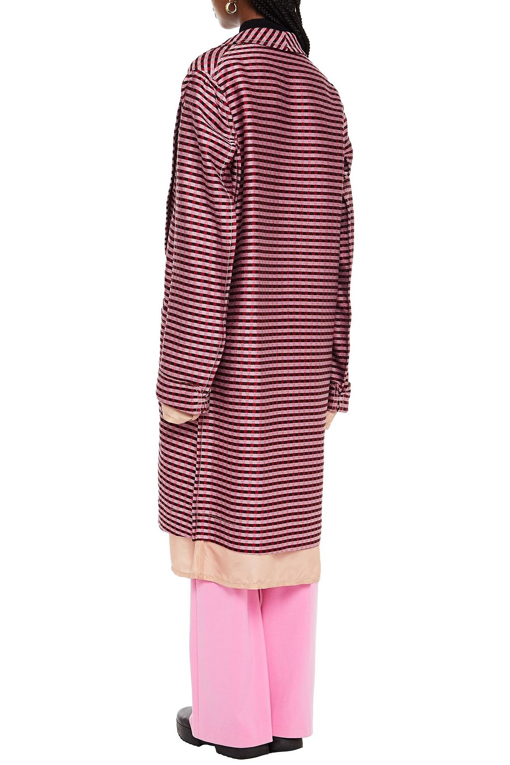MARNI Satin-trimmed gingham woven coat