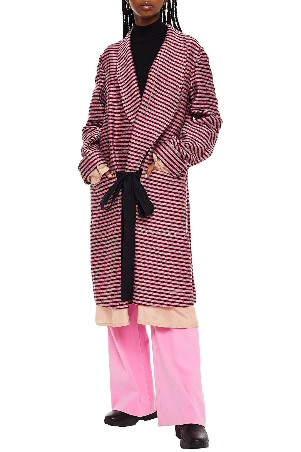 MARNI Satin-trimmed gingham woven coat