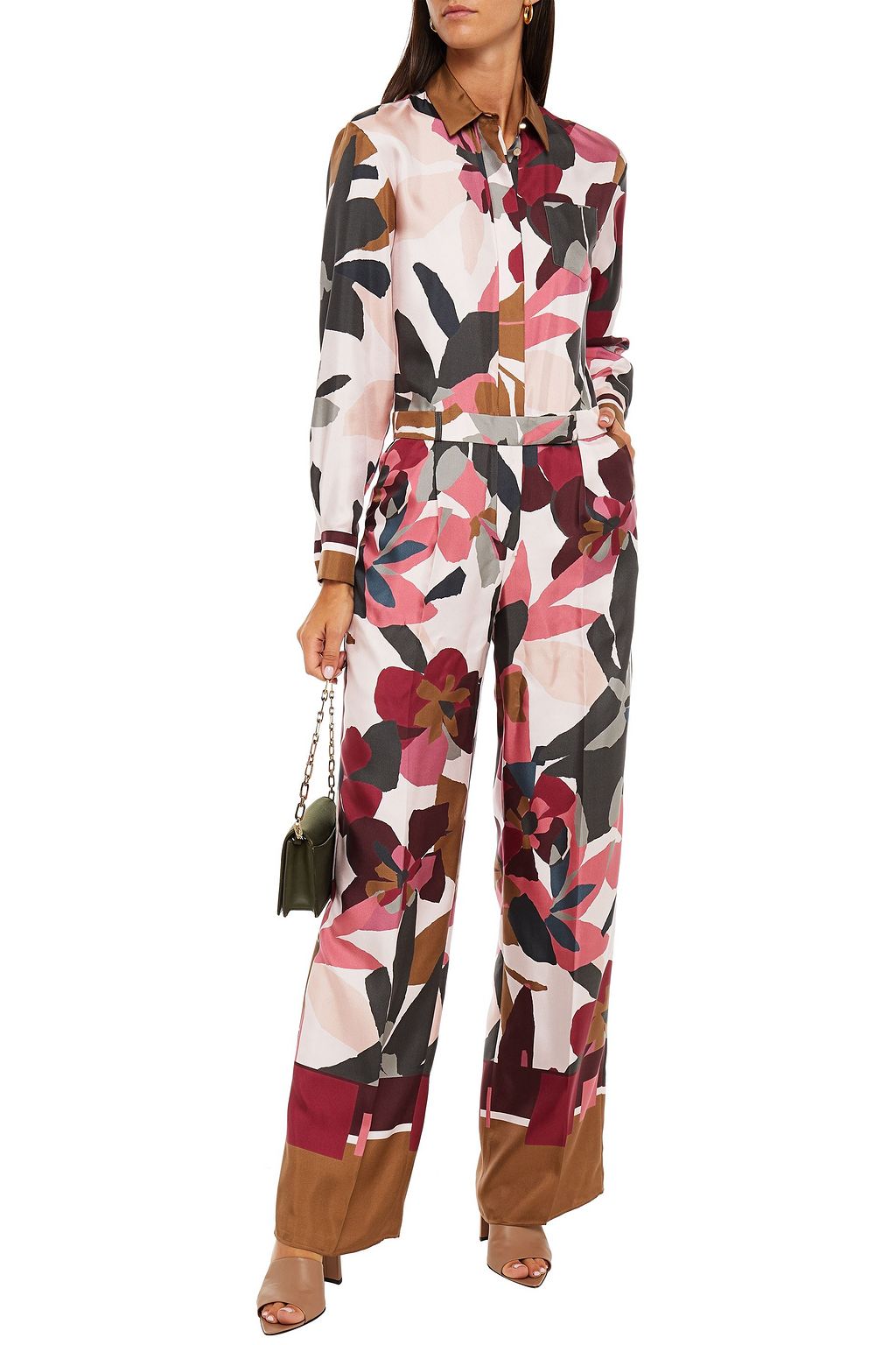 LORO PIANA Belted floral-print silk-twill jumpsuit