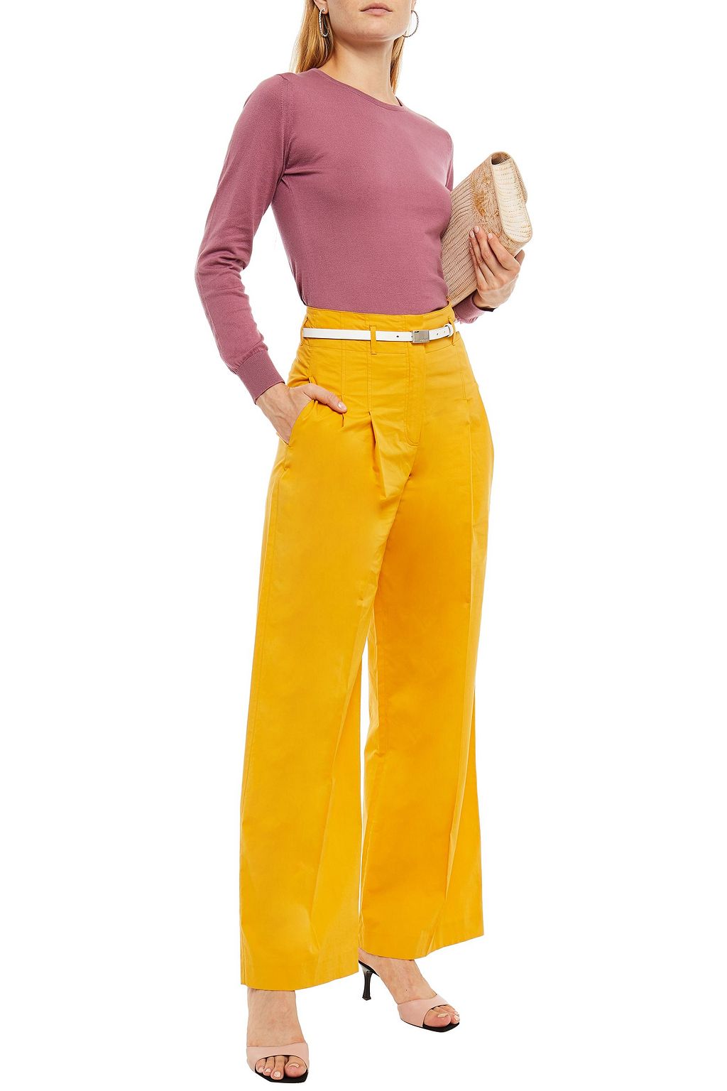 LORO PIANA Pleated cotton-blend wide-leg pants