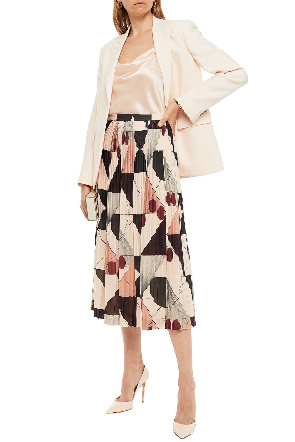 LORO PIANA Pleated printed wool-gauze midi skirt