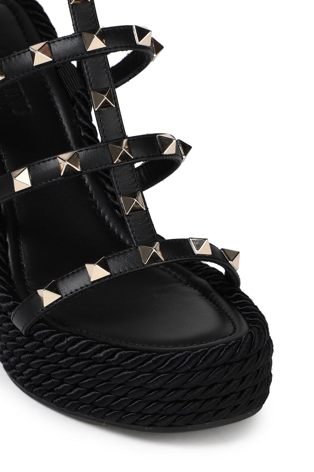 VALENTINO GARAVANI Rockstud Torchon 105 leather espadrille wedge sandals