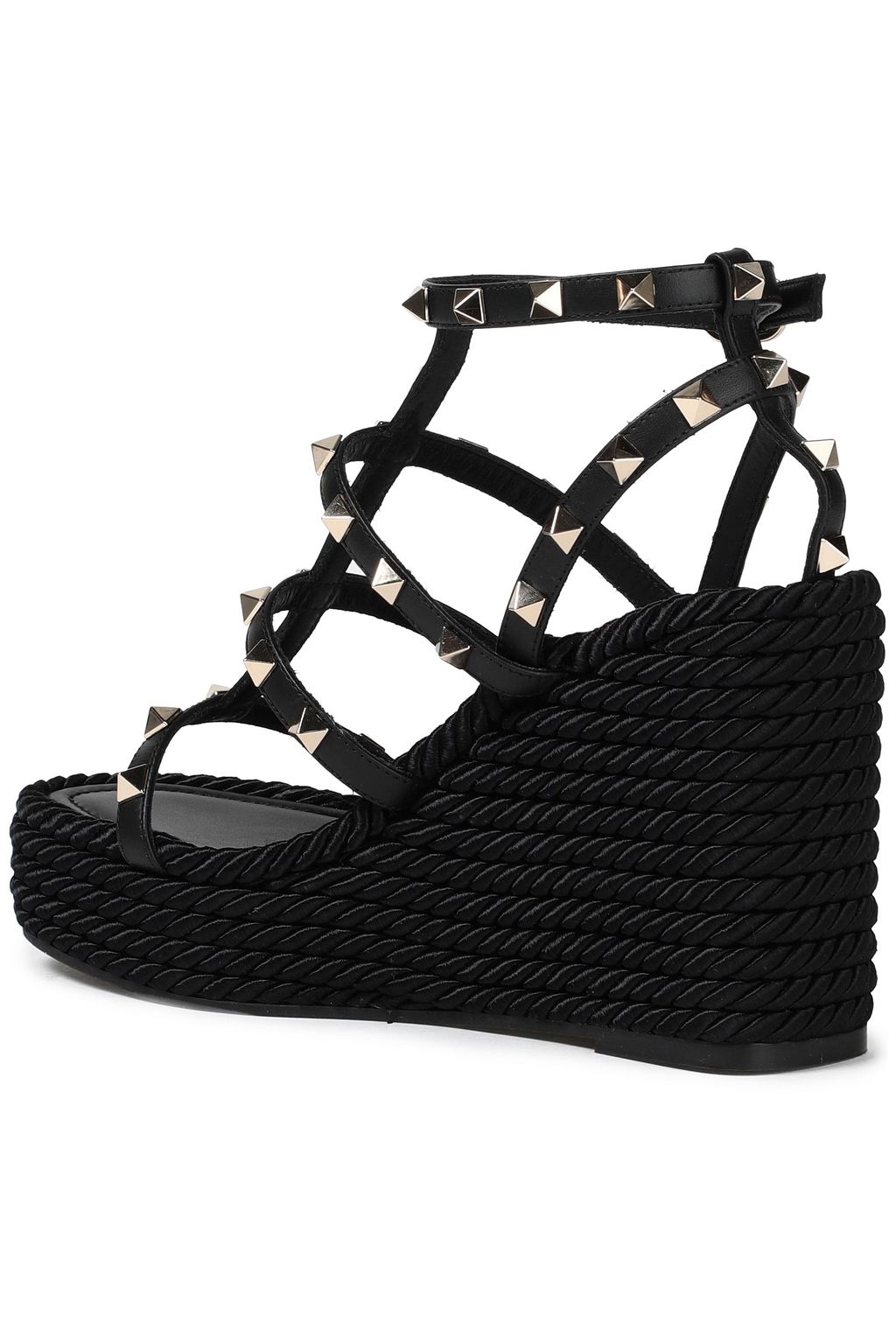 VALENTINO GARAVANI Rockstud Torchon 105 leather espadrille wedge sandals