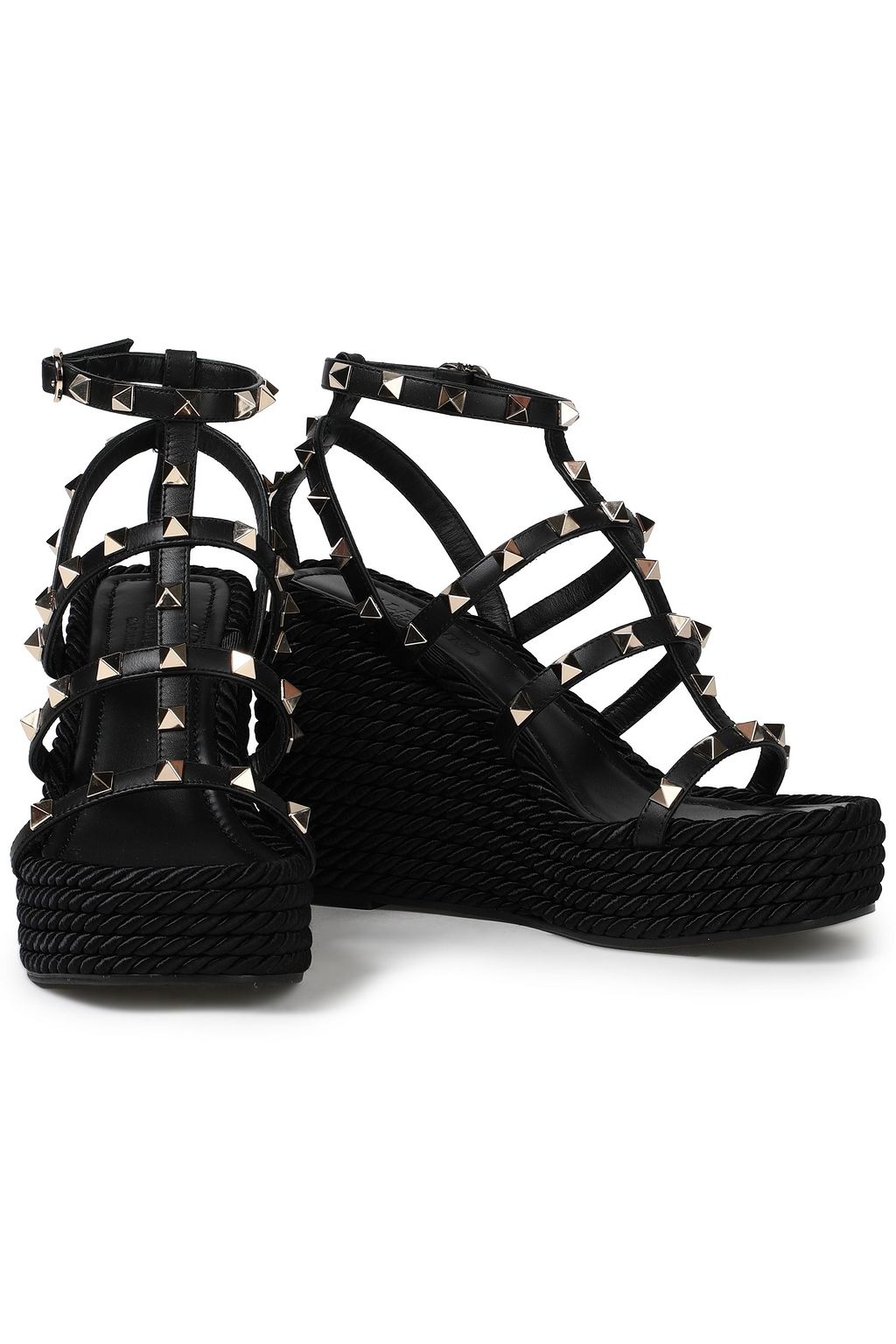 VALENTINO GARAVANI Rockstud Torchon 105 leather espadrille wedge sandals