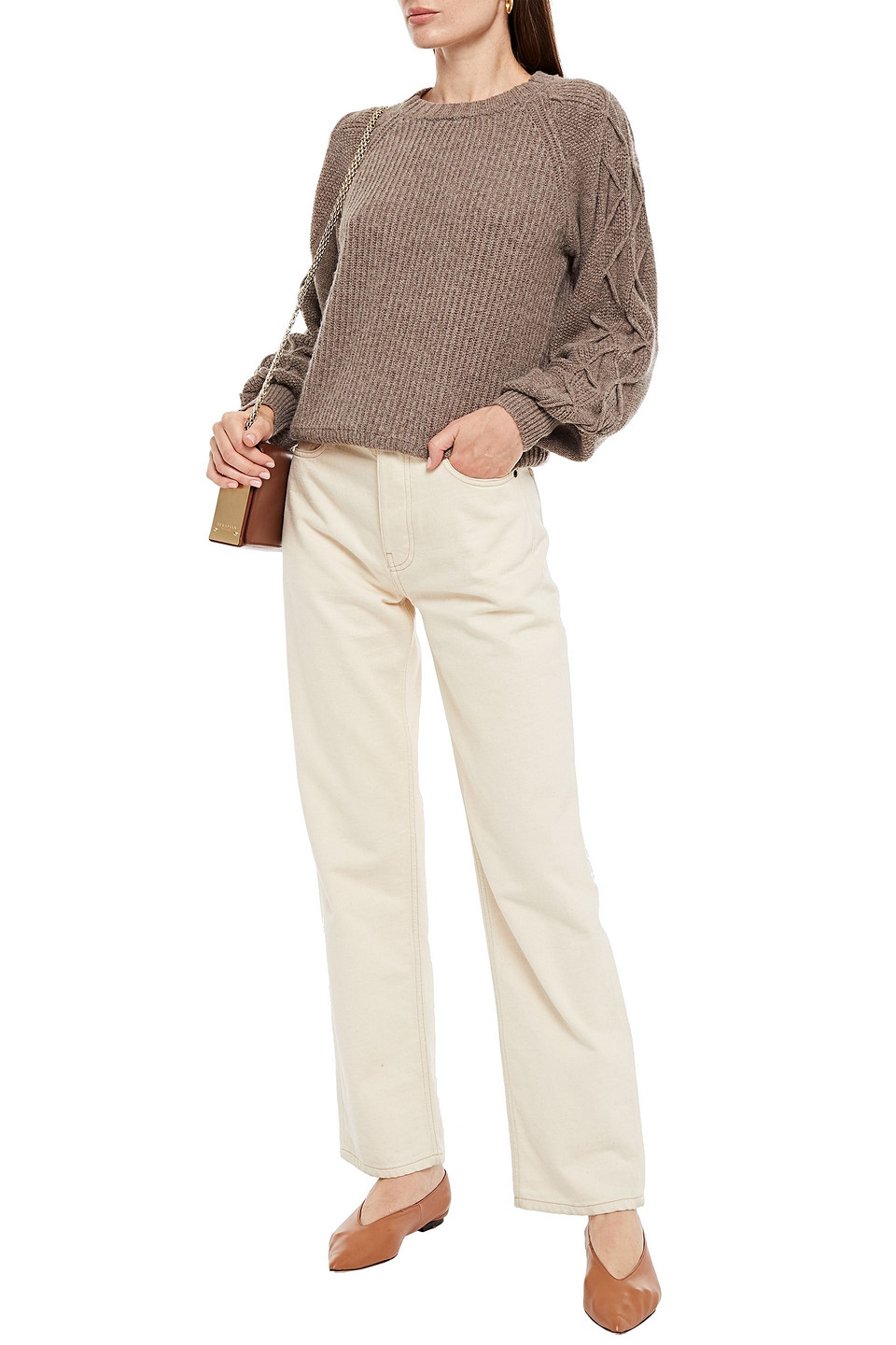 Charli Nerea Ribbed And Cable-knit Jumper In Brown