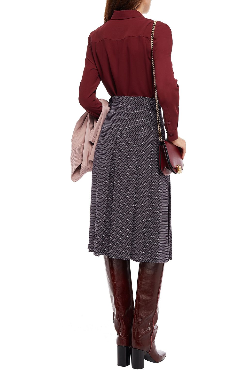 LORO PIANA Pleated printed silk-blend crepe skirt
