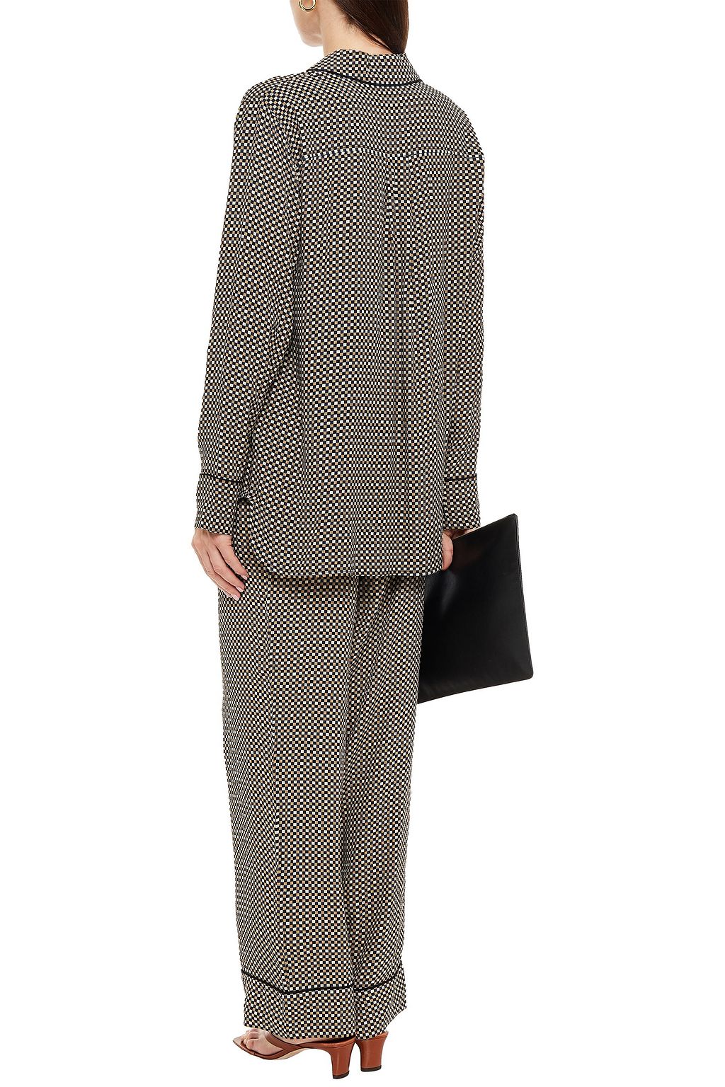 GANNI Checked crepe shirt