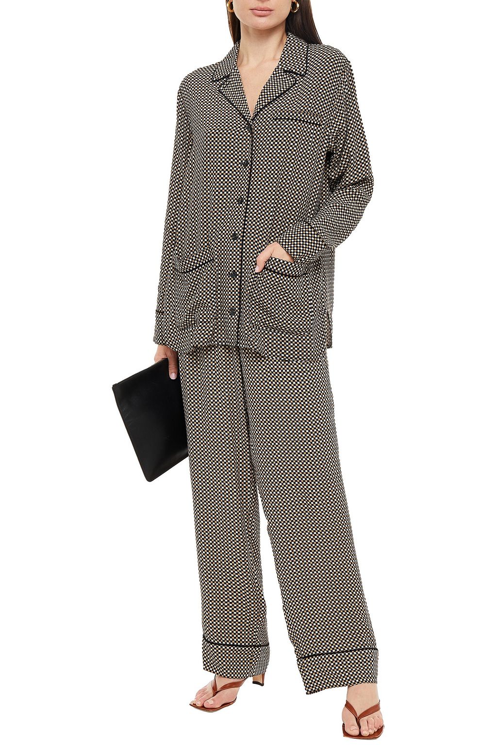 GANNI Checked crepe shirt