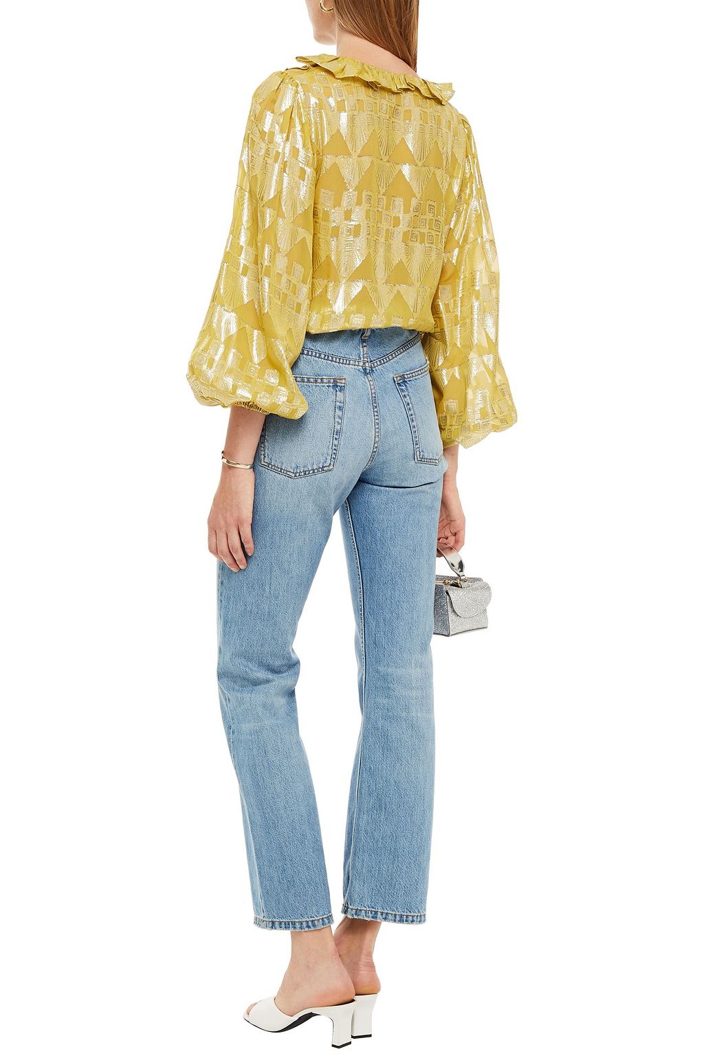RIXO Joanna ruffled metallic fil coupé blouse