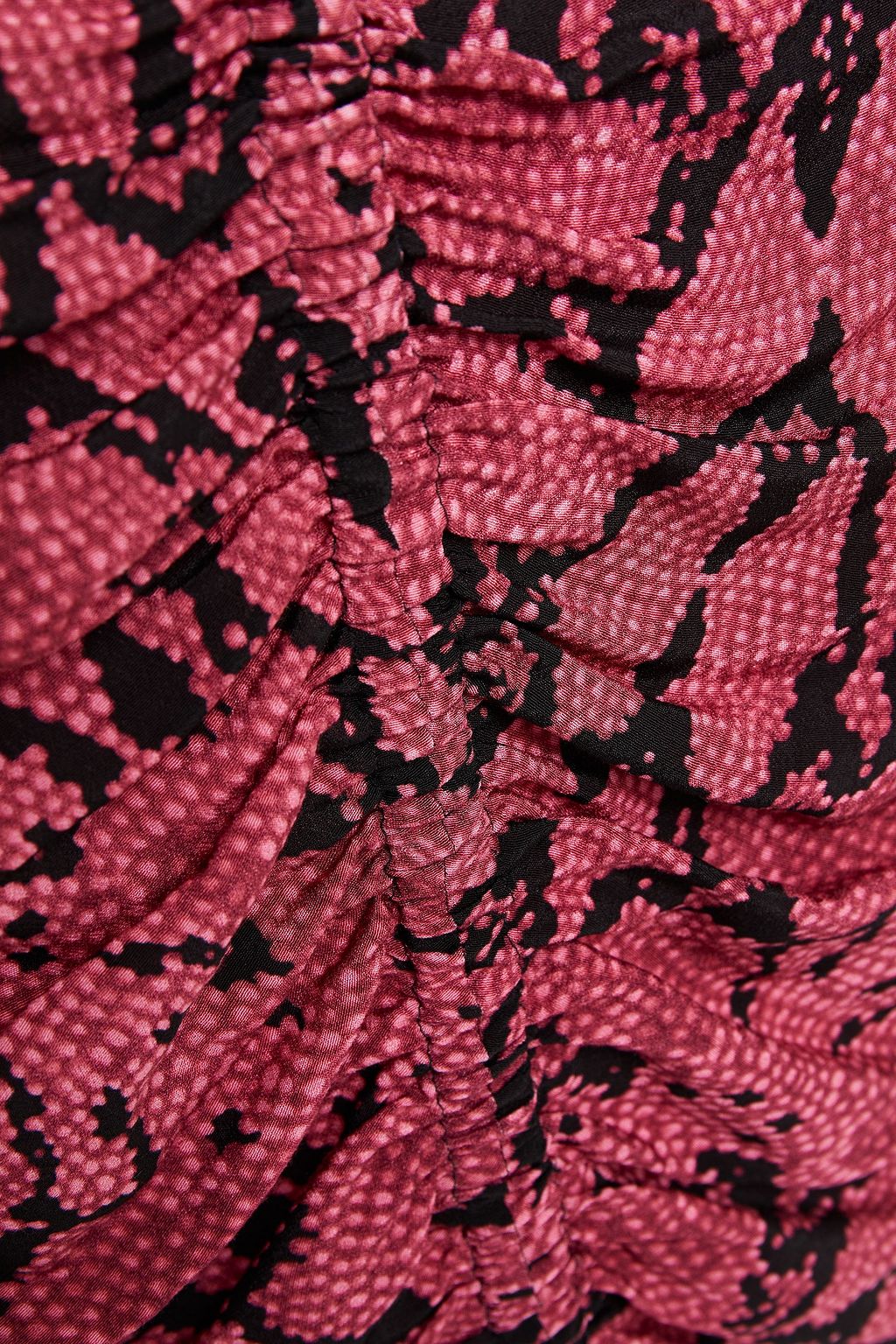 BA&SH Carr ruched snake-print crepe midi skirt