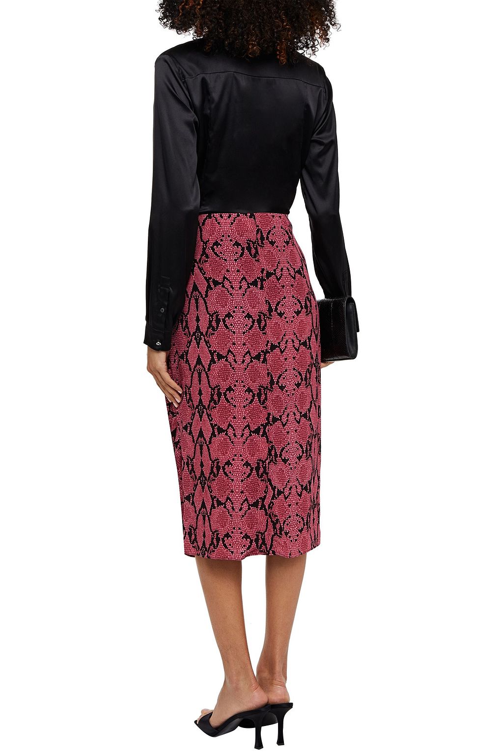 BA&SH Carr ruched snake-print crepe midi skirt