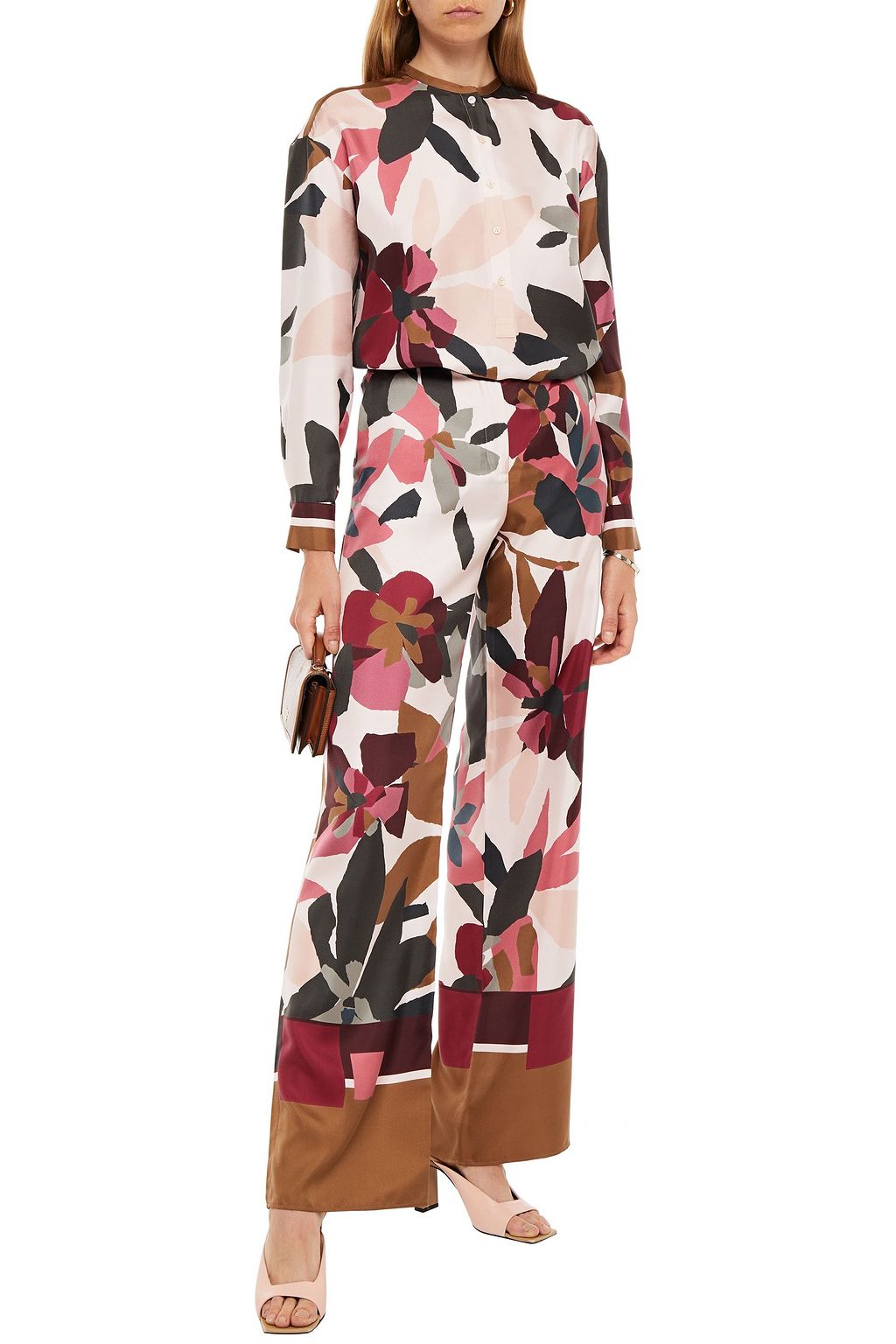 LORO PIANA Floral-print silk-twill wide-leg pants