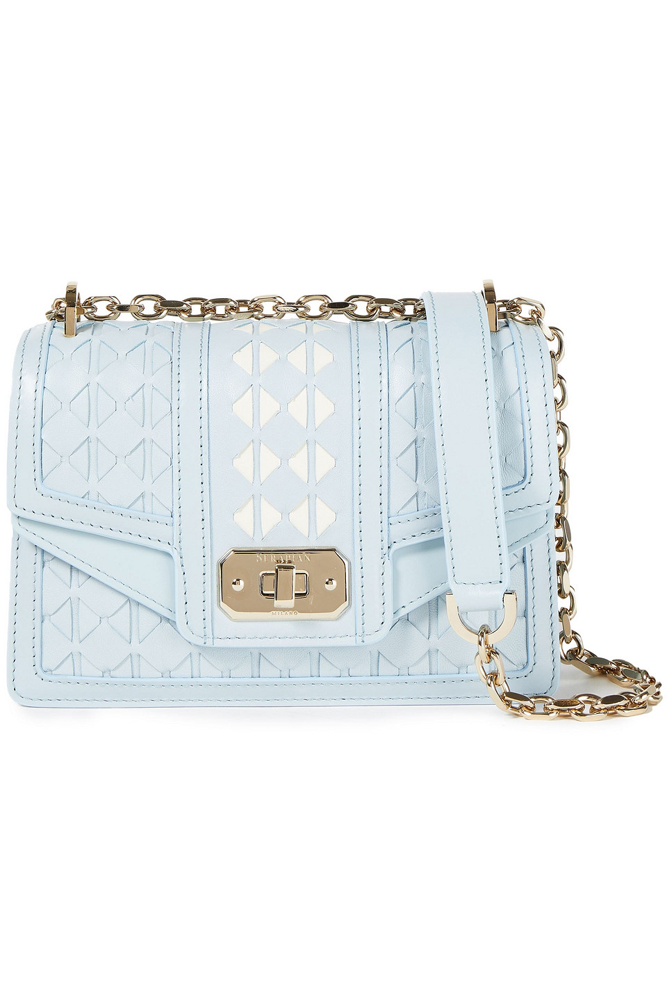 Serapian Woman Diamante Mini Leather Shoulder Bag Sky Blue Size --