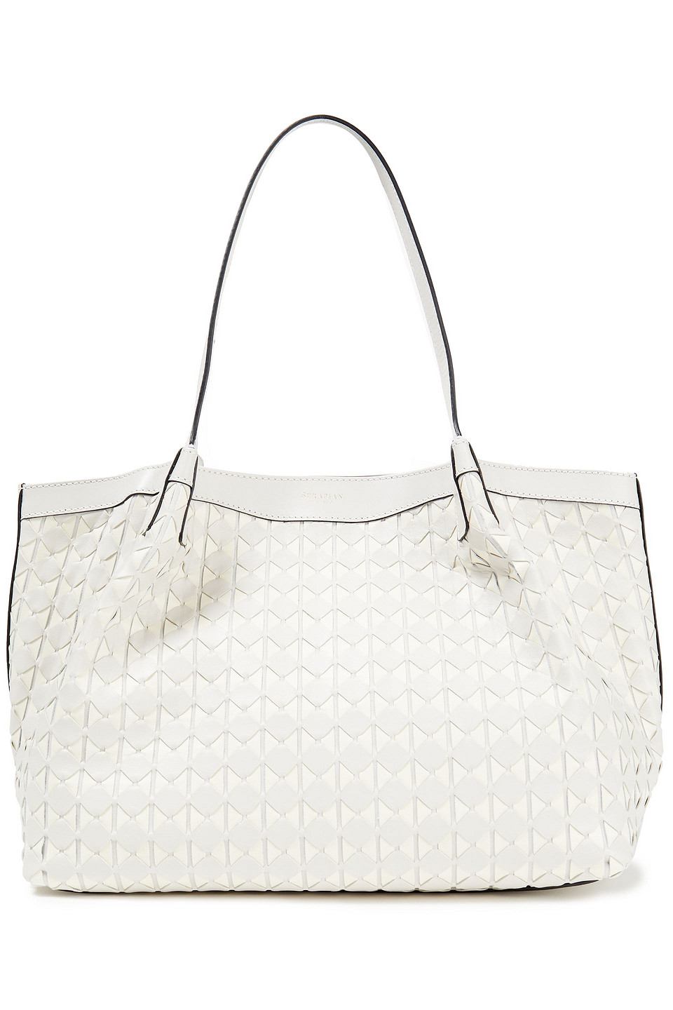Serapian Woman Mosaico Leather Tote Light Gray Size --