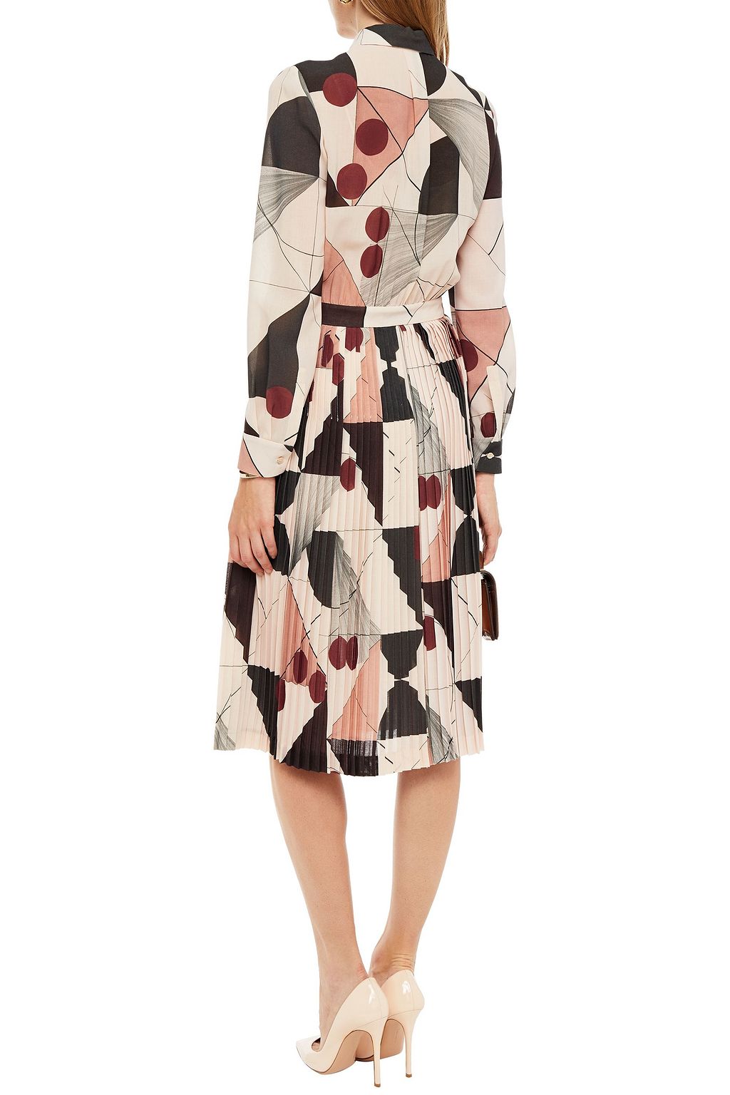 LORO PIANA Pleated printed wool-gauze midi shirt dress
