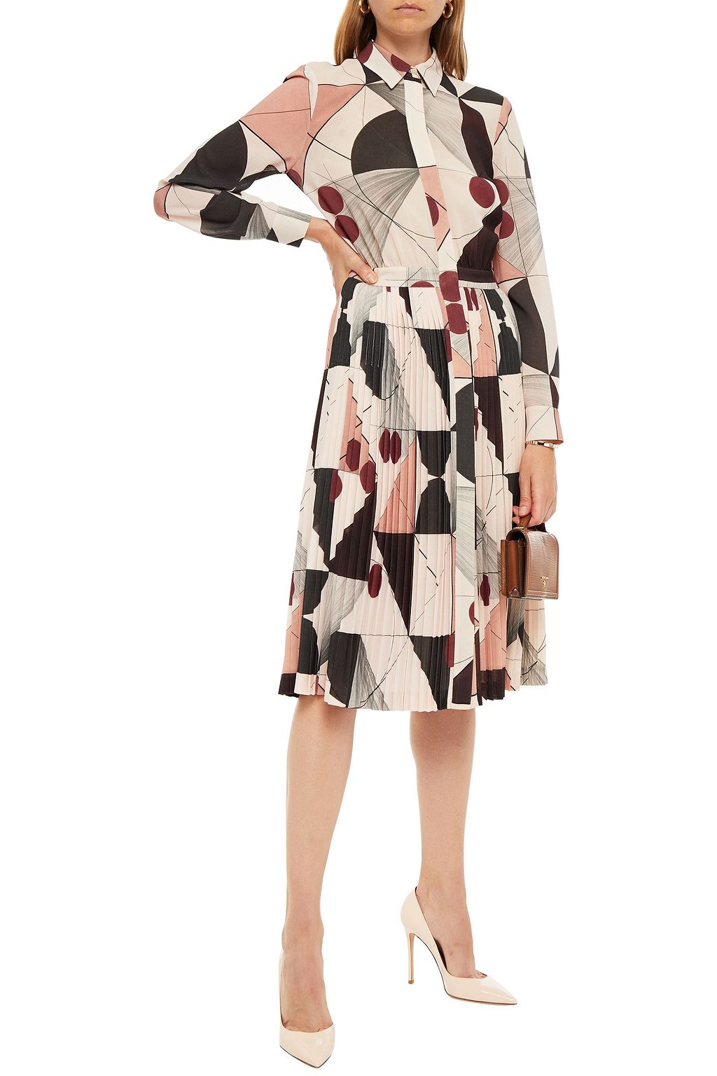 LORO PIANA Pleated printed wool-gauze midi shirt dress